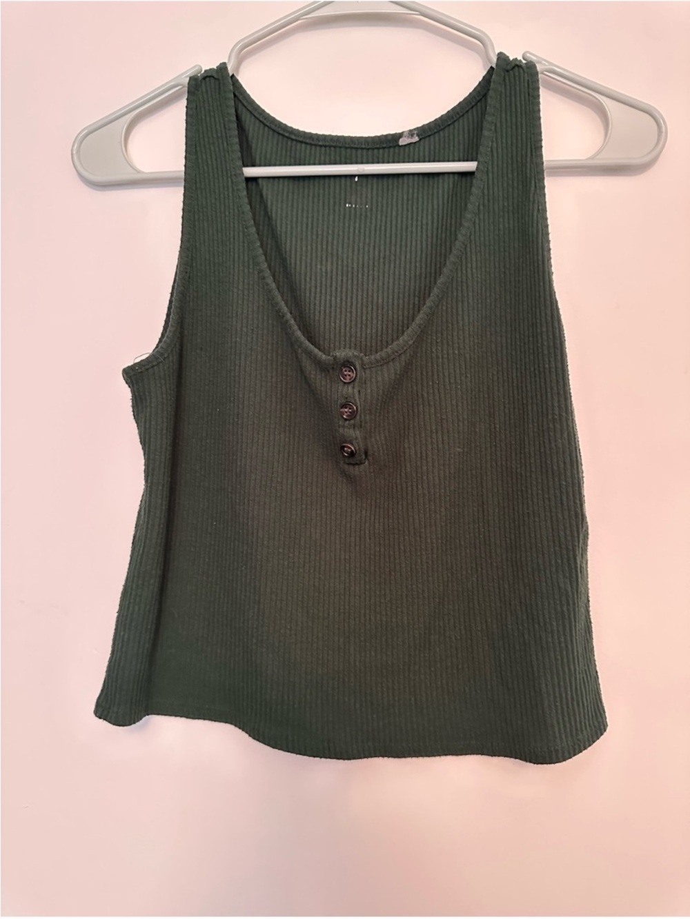 Ribbed Henley Tank Top – Dark Green